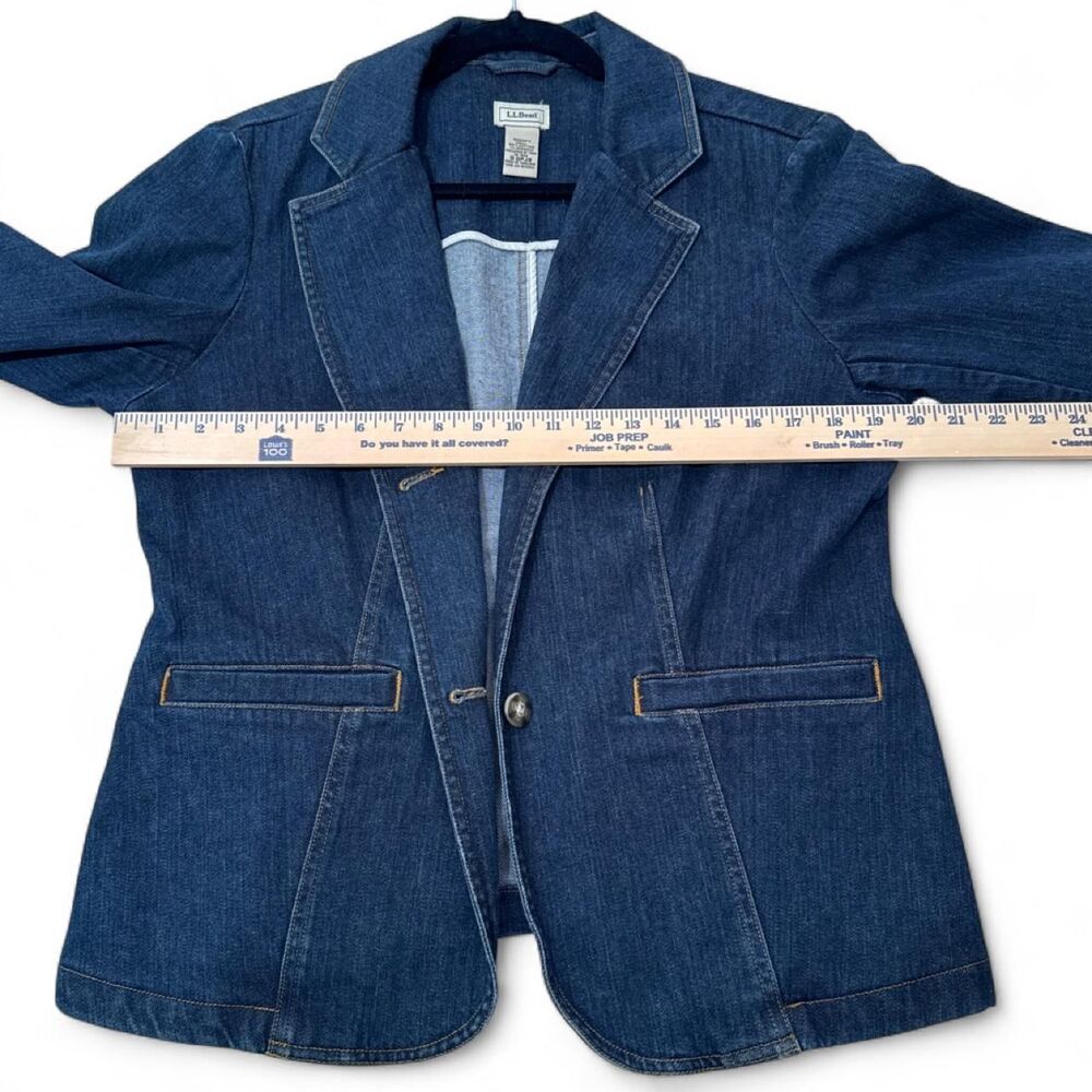 L.L. Bean Women's Size 16 Blue Cotton Denim Blazer Jacket - Picture 6 of 8